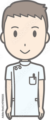 Illustration of a male nurse wearing a white suit facing the front