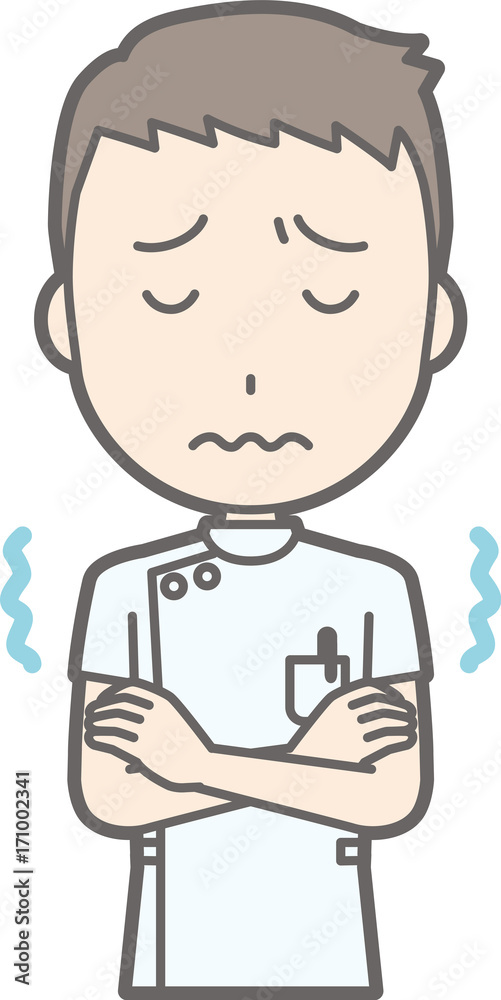 A male nurse wearing a white coat is cold and trembling illustrations A male nurse wearing a white coat is cold and trembling illustrations