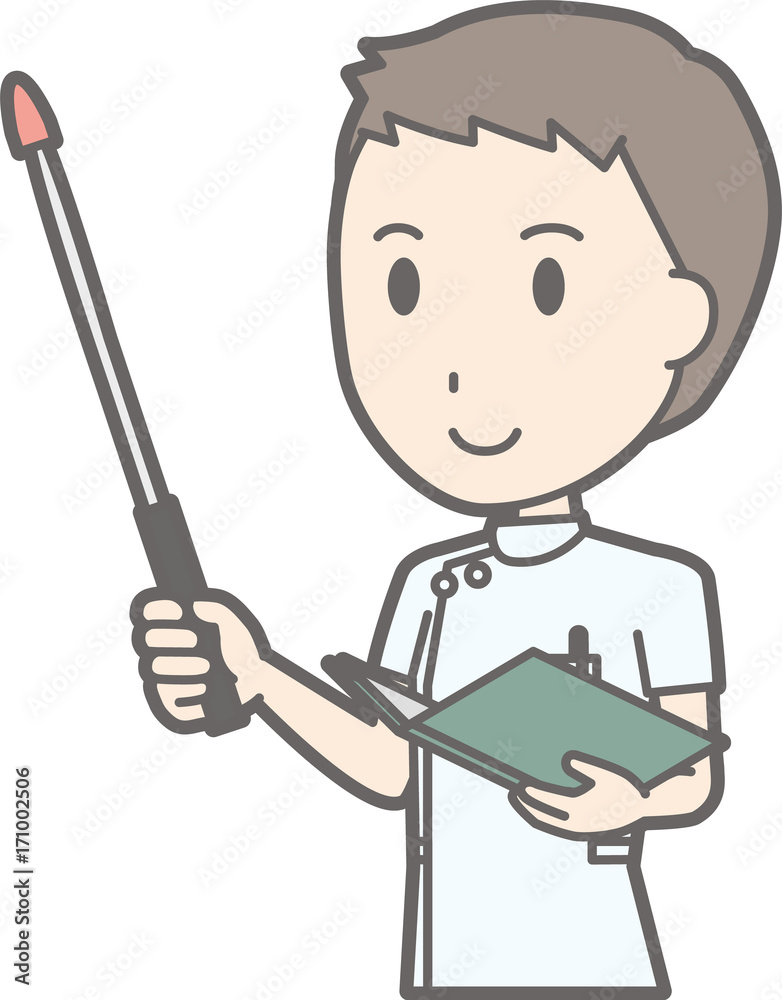 Illustration that a male nurse wearing a white coat has an instruction stick Illustration that a male nurse wearing a white coat has an instruction stick