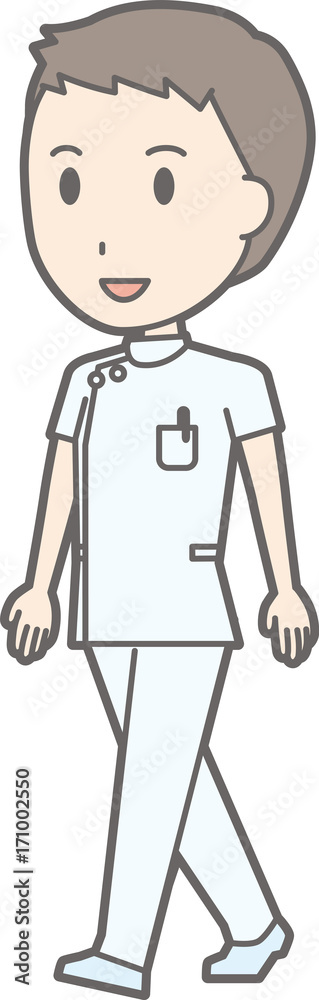Illustration of a male nurse walking in white suit Illustration of a male nurse walking in white suit
