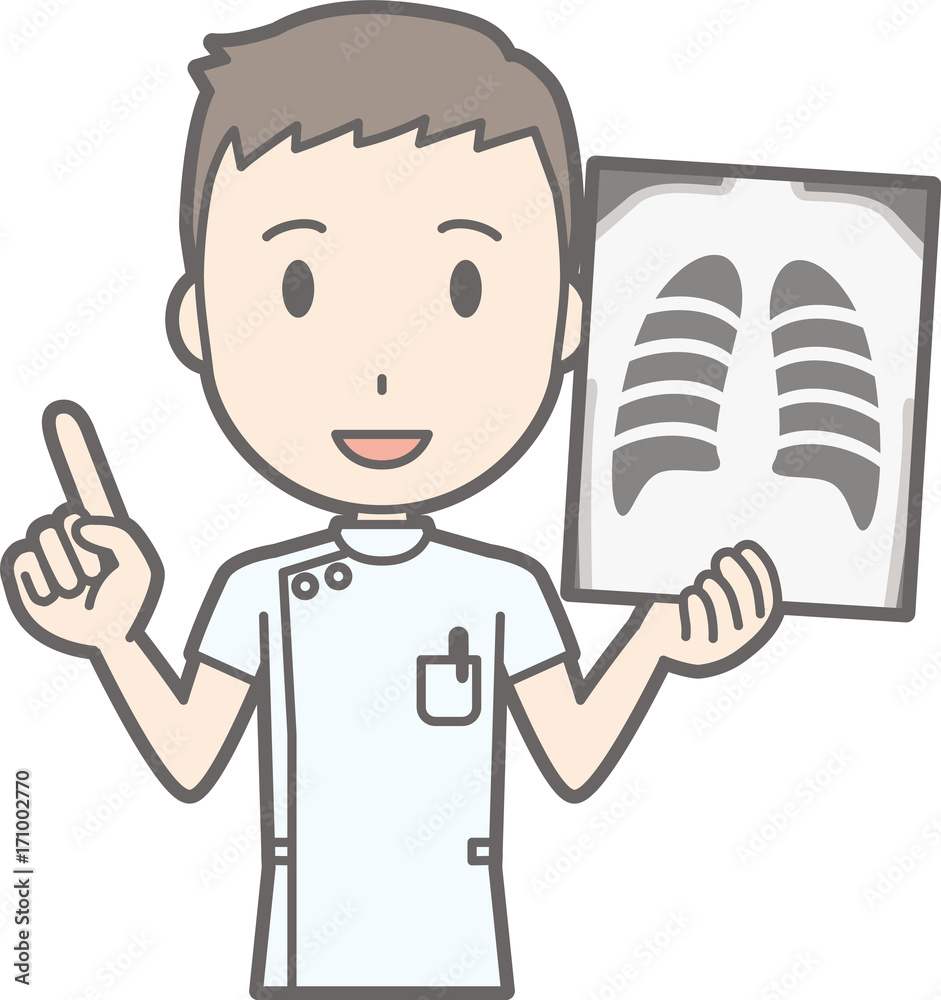 Illustration that a male nurse wearing a white suit has an X-ray photo Illustration that a male nurse wearing a white suit has an X-ray photo