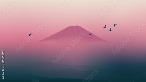 Scenic Fuji mountain of Japan with beautiful twilight sky photo