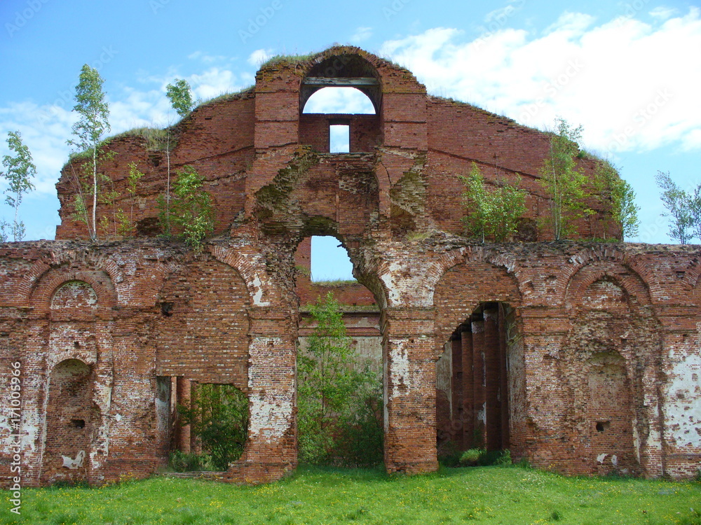 Ruins of old palace made from red brick