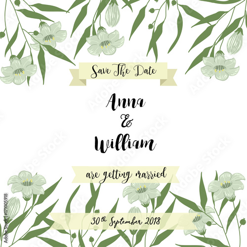 floral vintage vector wedding invitation, anniversary, valentine, love, couple