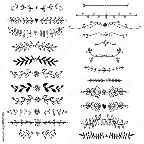 vector doodle floral wreath, border, page divider