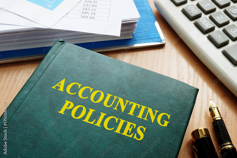 Book with title accounting policies on a table. Book with title accounting policies on a table.