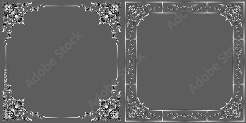 Set of vintage border frame engraving with retro ornament pattern in antique baroque style decorative design. Vector