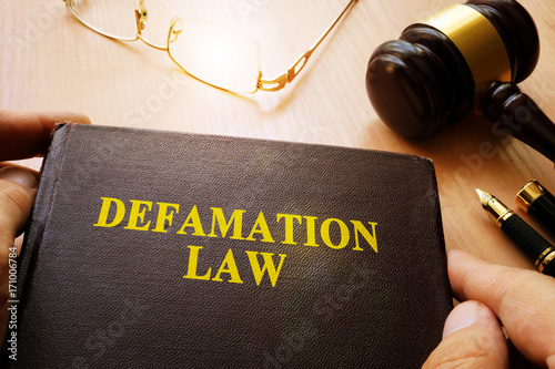 Defamation Law and gavel on a table. photo