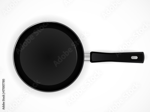Vector realistic empty frying pan for cooking, isolated on white background. Template of design.