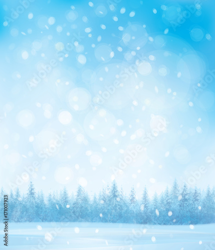 Vector  winter  snow scenes with forest background.