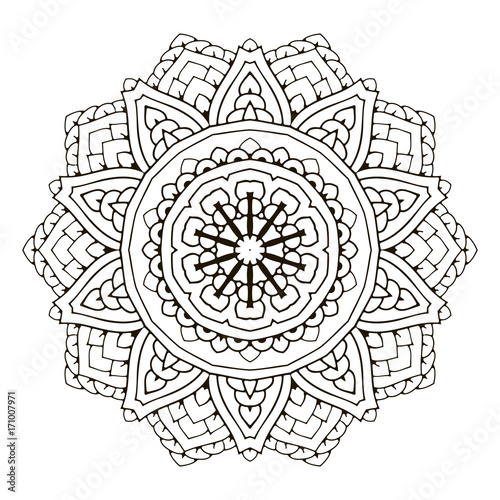 Mandala. Black and white decorative element. Picture for coloring. Decorative element in oriental style. Boho ornament.