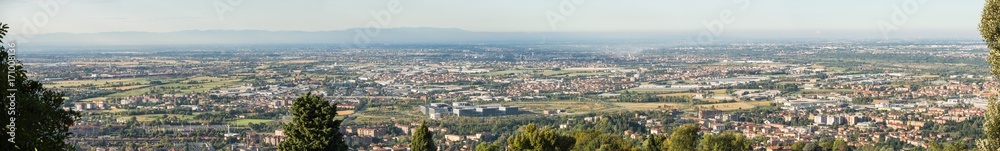Bergamo, Italy. Landscape on the new city and Po valley from the upper town