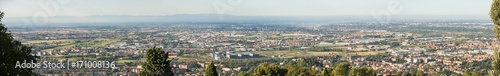 Bergamo, Italy. Landscape on the new city and Po valley from the upper town