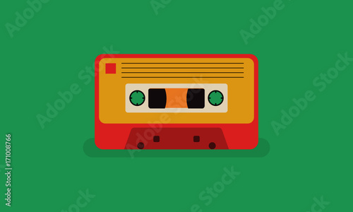 Mixtape. vector illustration of a retro cassette in bright colours on a green background. mixtape concept. eps 10