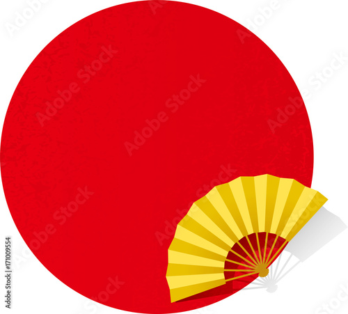 赤い円と扇　和柄