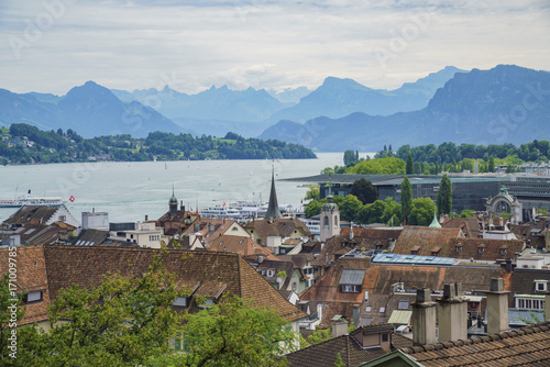 Aerial view of Lucerne cityscape