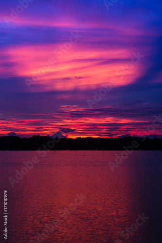 Sunset and lake and twilight sky in thailand