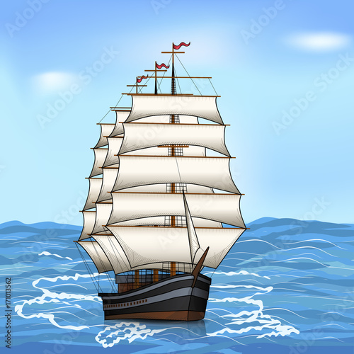 vintage sailing ship in the sea