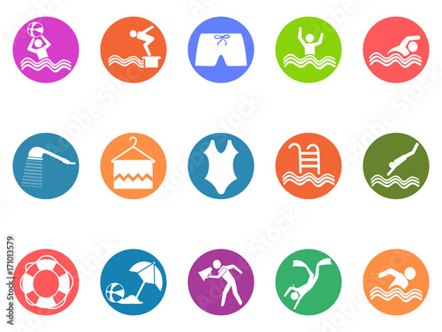swimming pool round button icons set