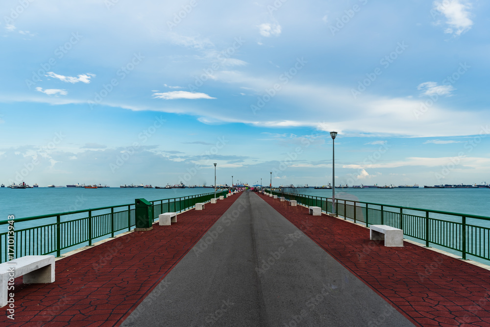 Low angle view of Bedok Jetty Singapore reaching into the sea