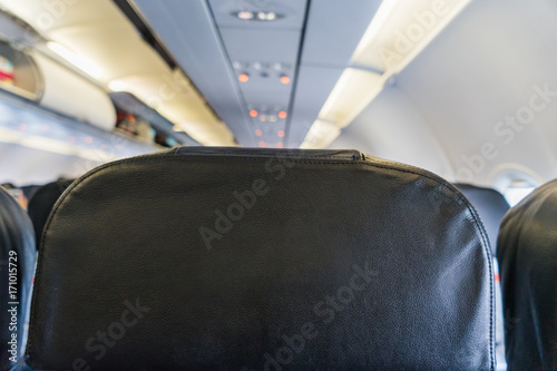 Empty Black seats inside Airplane, Back seat in Airplane