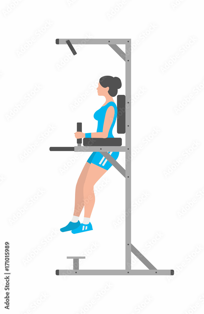 Woman doing triceps dip on parallel bars Woman doing triceps dip on parallel bars