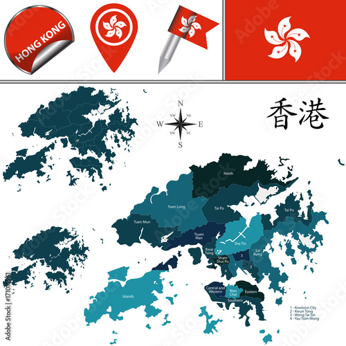 Map of Hong Kong with Districts