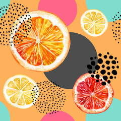 Papier peint photo Fruits aquarelle patrons Oranges pamplemousses cercles colorés aquarelle  © Tanya Syrytsyna