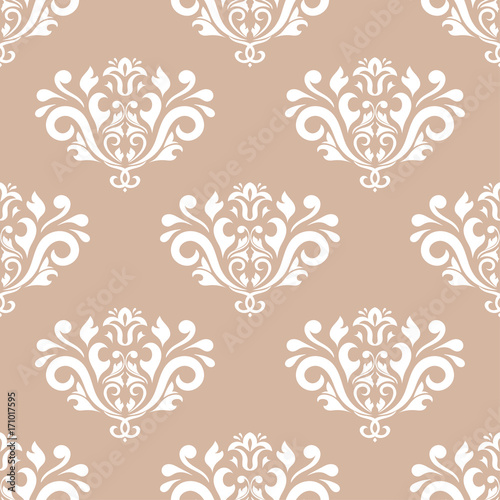 Seamless beige pattern with white wallpaper ornaments