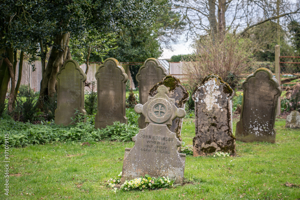 Fototapeta premium old gothic abandoned British cemetery with monuments