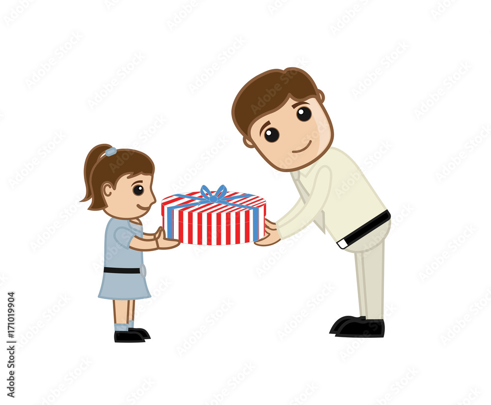 Man Presenting Gift to a Kid Girl