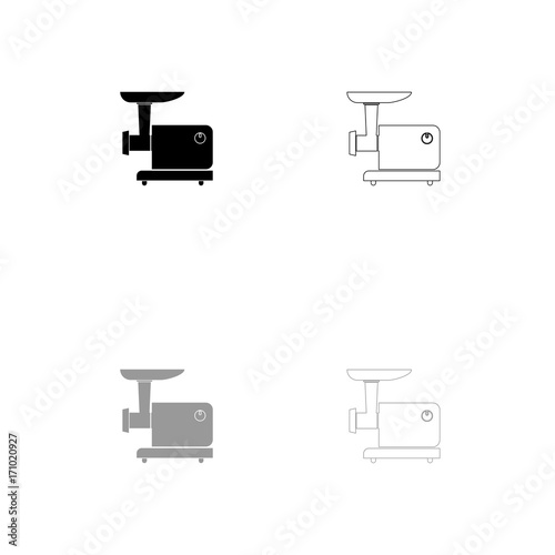 Electric meat mincer black and grey set icon .