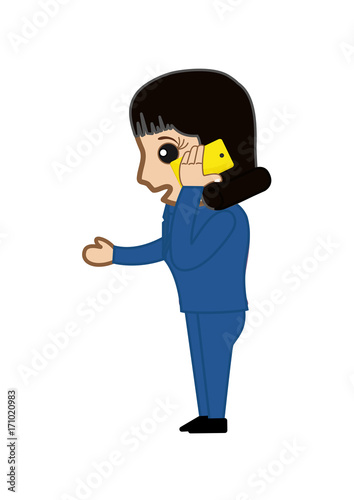 Cartoon Businesswoman Talking on Phone