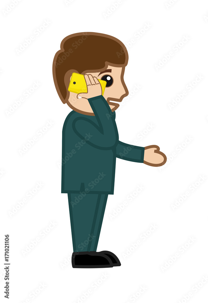 Cartoon Businessman Talking on Phone about emergency 