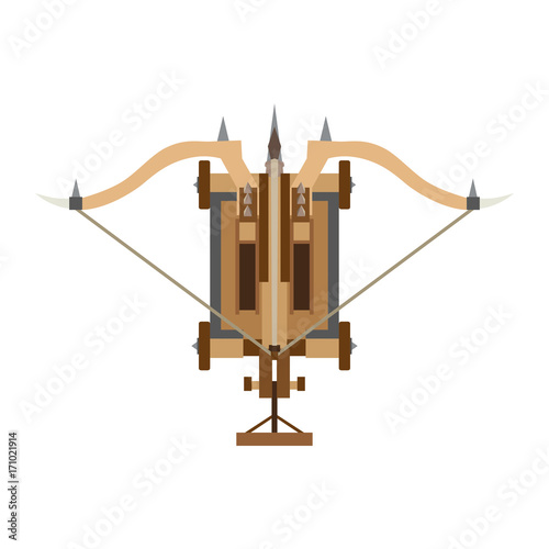 Catapult icon medieval war weapon illustration vector old white wooden siege ancient castle artillery