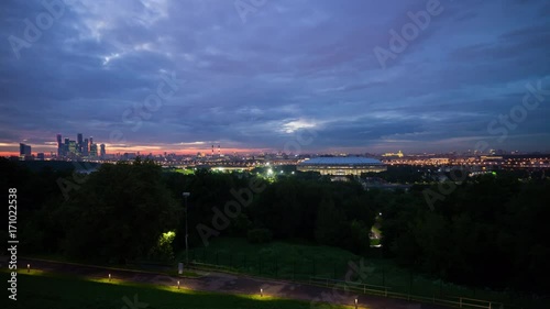 night moscow city vorobyovy gori luzhniki stadium panorama 4k timelapse russia