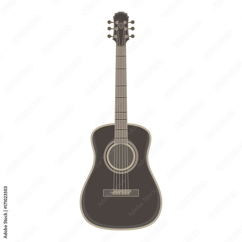 Vector acoustic guitar flat icon isolated. Black music instrument front view illustration. Vector acoustic guitar flat icon isolated. Black music instrument front view illustration.