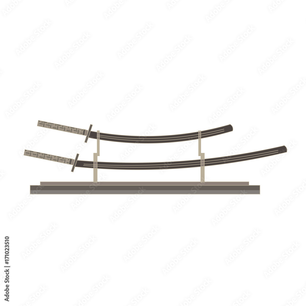 Japanese sword icon. Illustration flat isolated for web side view blade china fight black Asian metal Japanese sword icon. Illustration flat isolated for web side view blade china fight black Asian metal