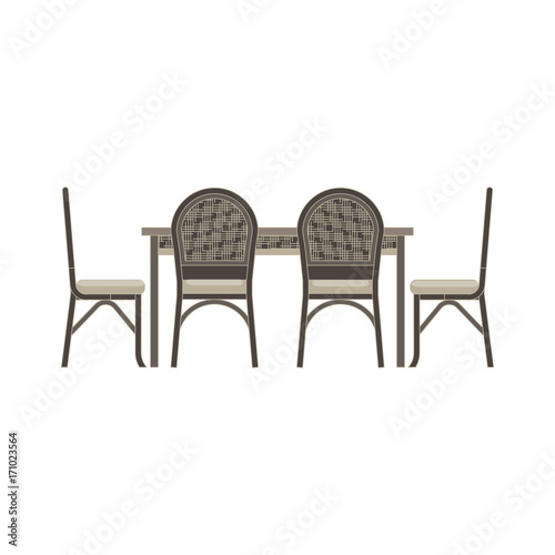 Vector table chair two flat icon isolated. Restaurant furniture side view illustration. Cafe dinner design interior