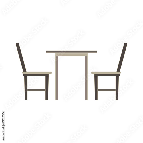 Vector table chair two flat icon isolated. Restaurant furniture side view illustration. Cafe dinner design interior