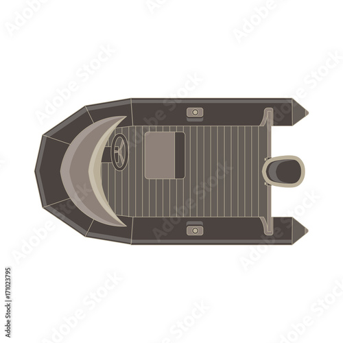 Vector inflatable boat flat icon top view isolated. Vessel motor design illustration.