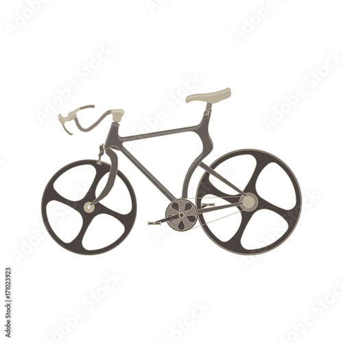Vector bicycle flat icon illustration. Bike side view isolated side view. Black cycle modern motion pedal race speed spoke shape. Sign silhouette sport. Tandem travel vehicle velocity wheel white.