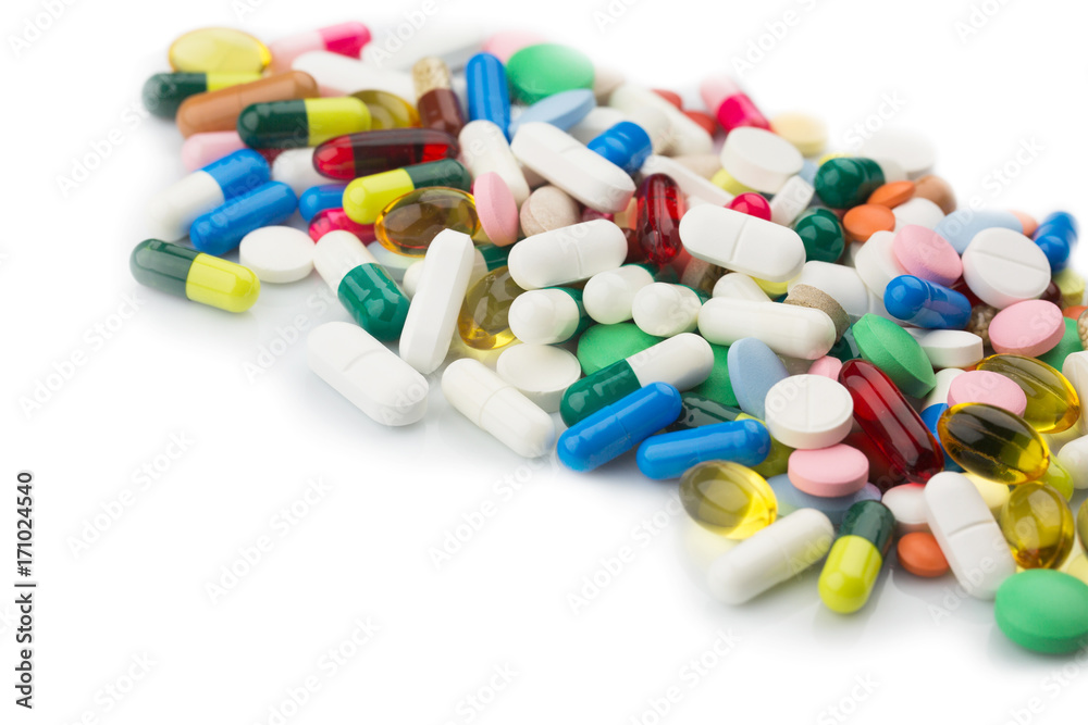 Multicolored Isolated Pills and Capsules Multicolored Isolated Pills and Capsules