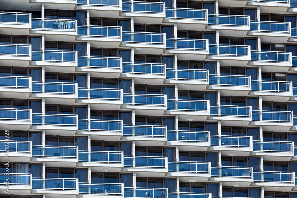 Row of balconies on modern building. Row of balconies on modern building.