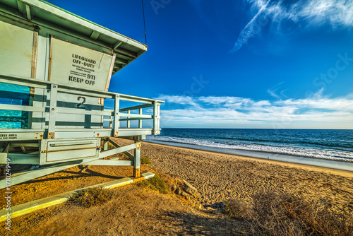 Lifeguard hut by the sea in Malibu shore