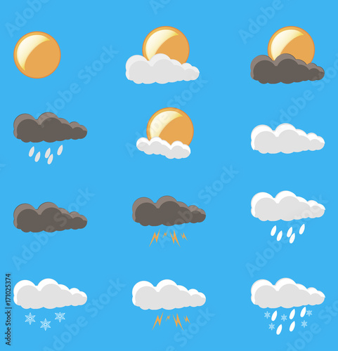 Weather icons vector set wind symbol moon sunny collection climate cold fog isolated nature