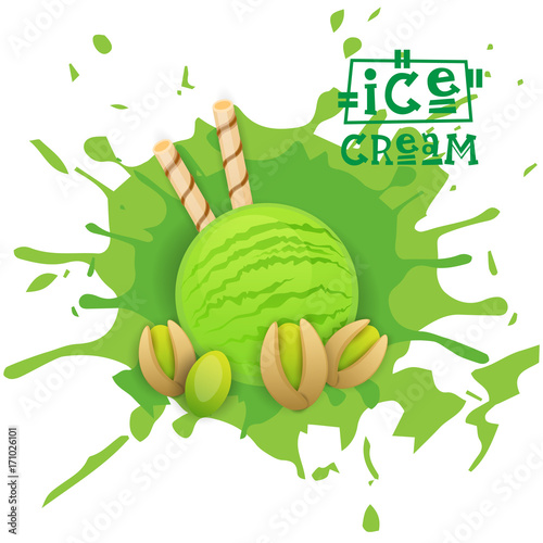 Ice Cream Pistachio Ball Dessert Choose Your Taste Cafe Poster Vector Illustration