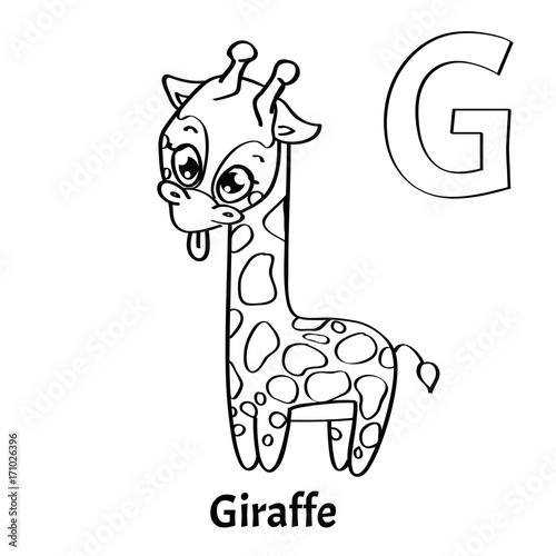 Vector alphabet letter G, coloring page. Giraffe