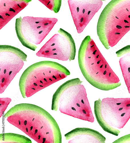 watercolor seamless pattern with watermelon isolated on white background