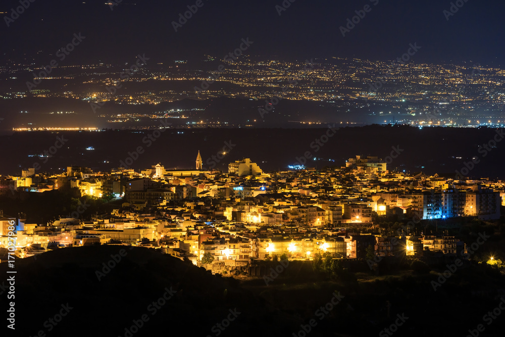 Night Lentini town view, Sicily, Italy